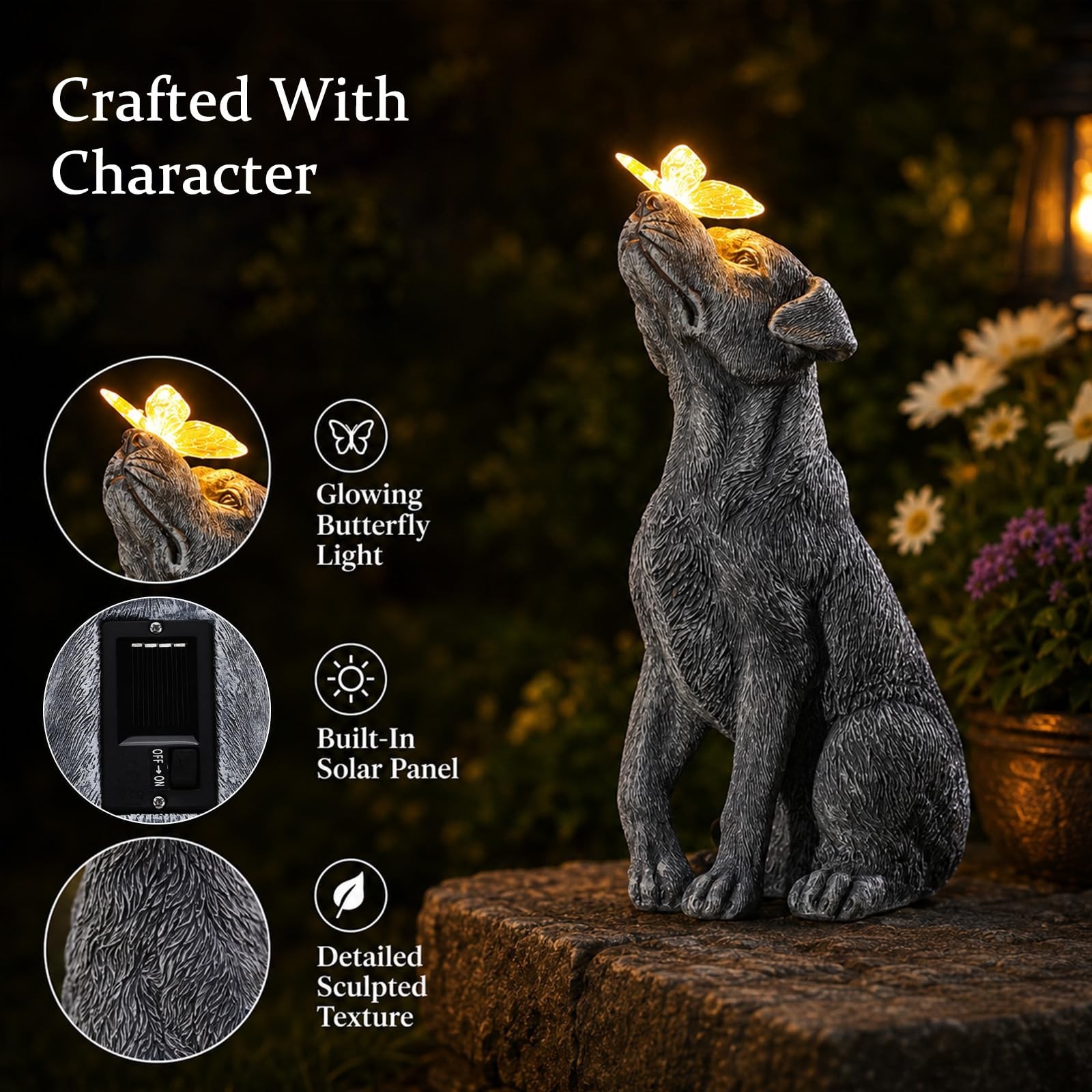 Garden Statue Dog Figurine Decor – Outdoor Decoration with Butterfly for G
