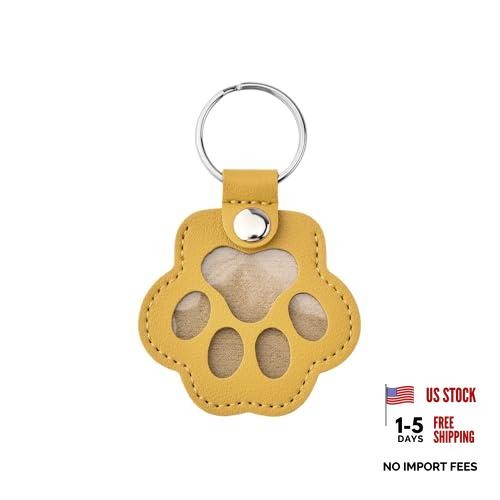 Xiyantiji Pet Paw Print Leather Keychain for Dog Cat Fur Hair Storage Yellow