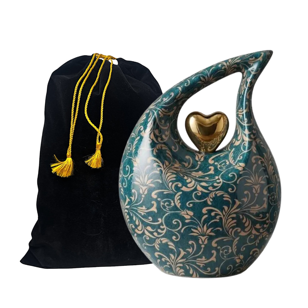 Large Floral Teardrop Cremation Memorial 10” Urn for Human Ashes Male Female