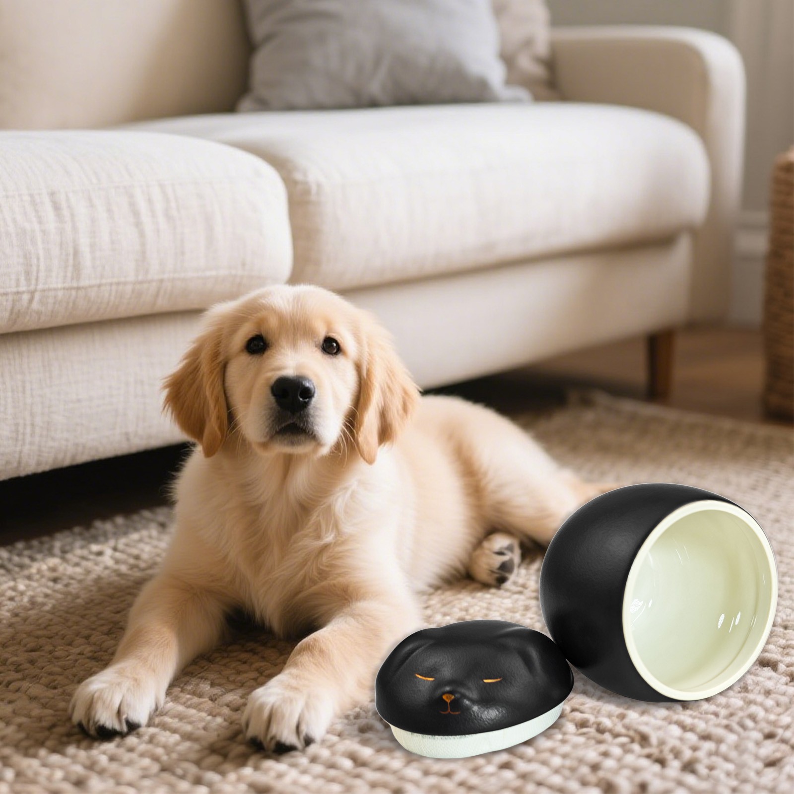 Smiley Dog Shaped Black Pet Urn 4.9*4.3in Memorial Urn For Small Dog & Cat Ashes