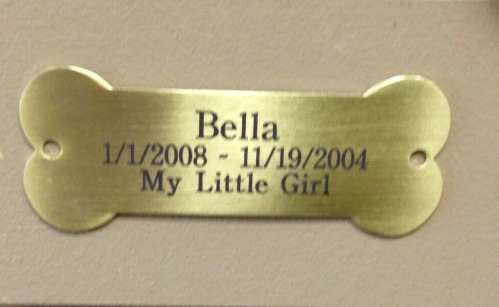 DOG BONE SHAPED BRASS PLATE WITH YOUR CUSTOM MESSAGE – MEMORIAL – URN PLATE