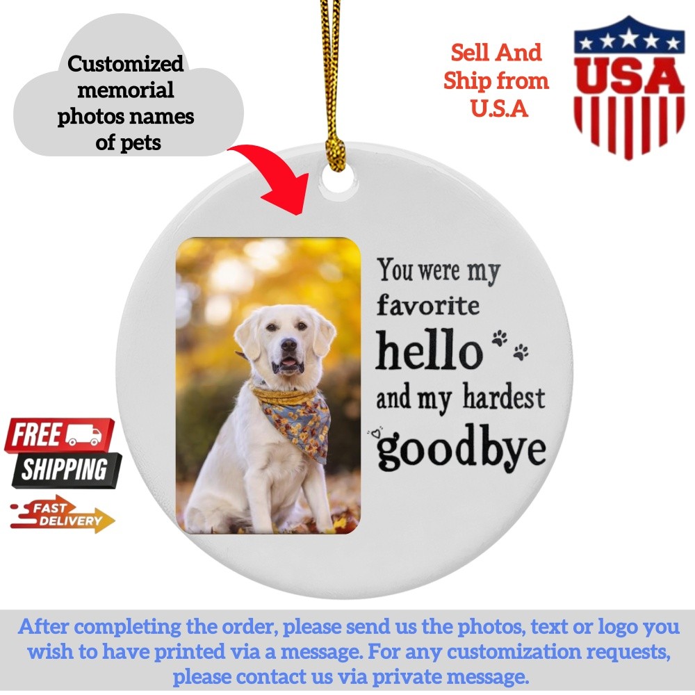Custom Name Photo Double Sided Round Ceramic Pet Memorial Loss Keepsake