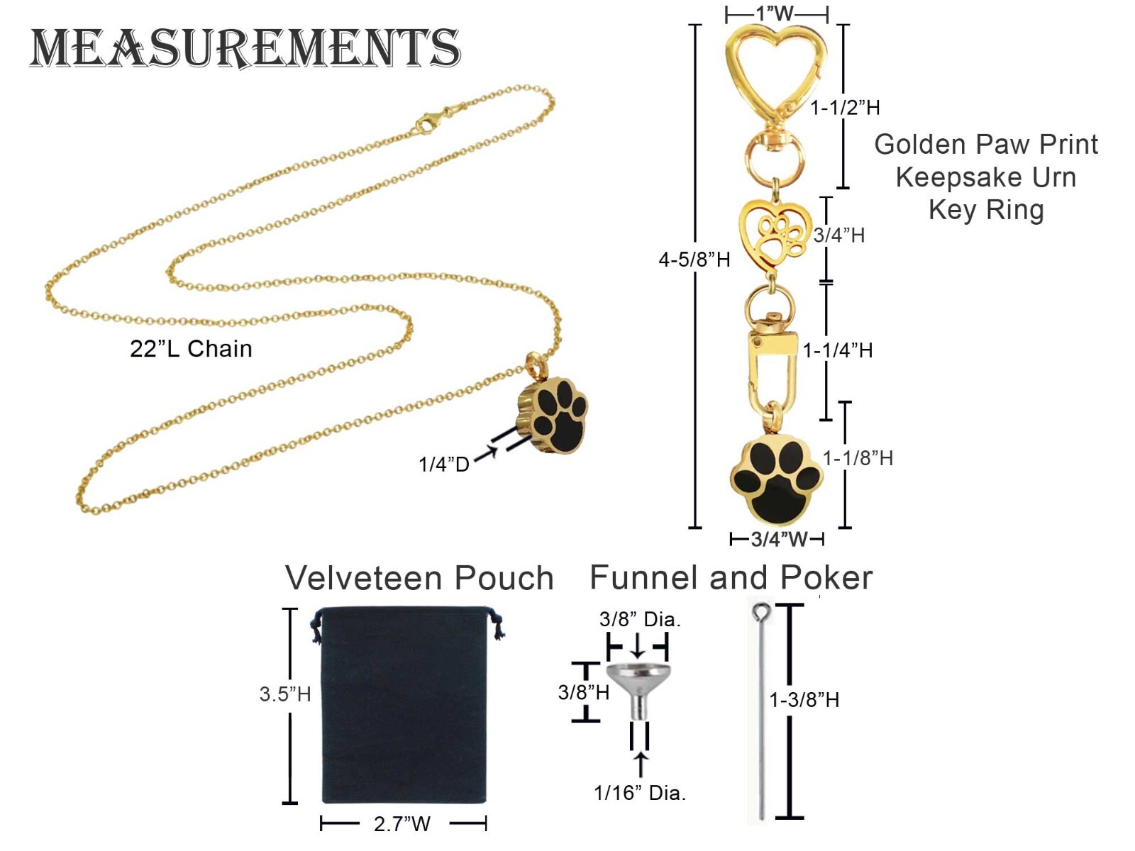 Golden Paw Print Keepsake Urn Interchangeable Necklace or Key Ring, Engravable