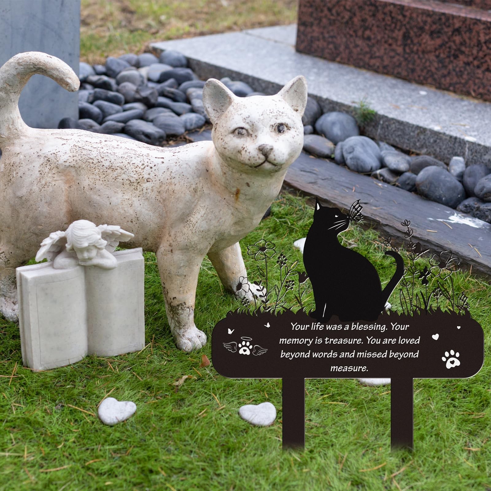 Pet Cat Memorial Grave Markers – Flowers Butterfly Cat Metal Garden Stakes Gr…