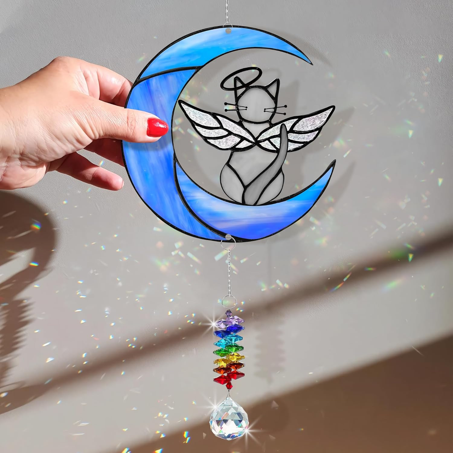 Grey Cat Memorial Suncatcher Angel Ornament – Gray Cat Decor Sympathy Gift for L
