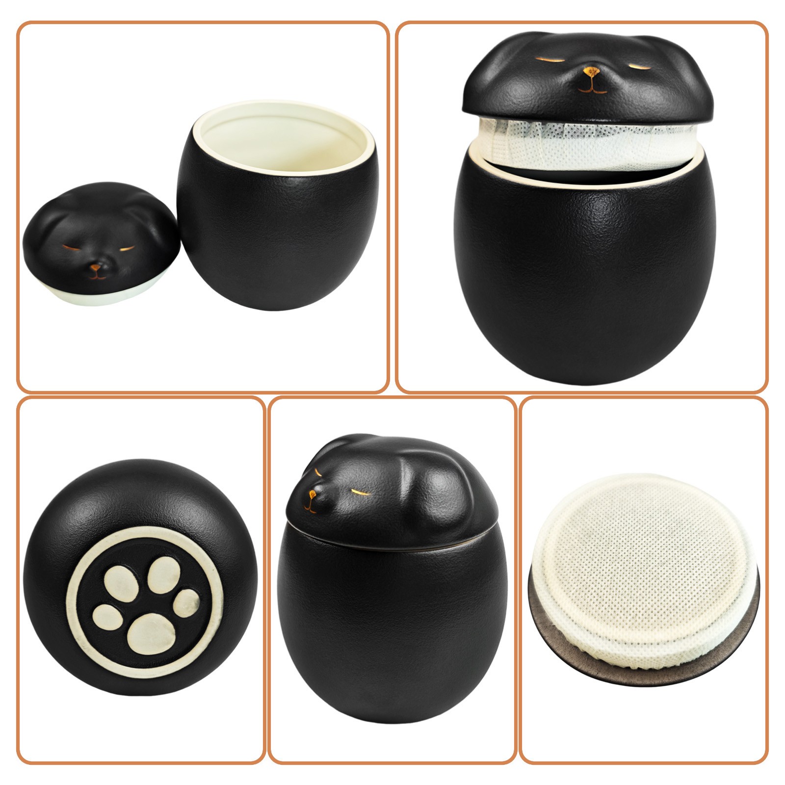 Smiley Dog Shaped Black Pet Urn 4.9*4.3in Memorial Urn For Small Dog & Cat Ashes