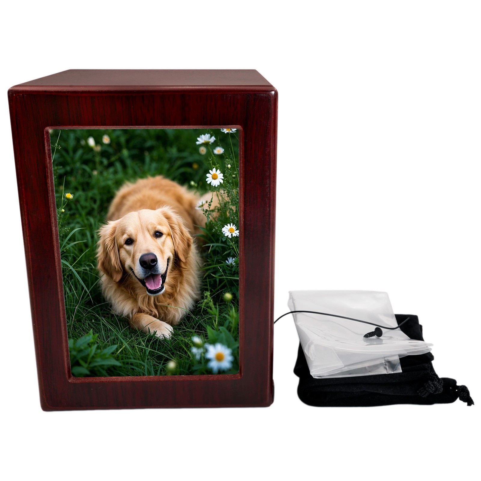 Funeral Cremation Urn with Photo Frame 5*4.8in For Dogs & Cats Wooden(Red, L)