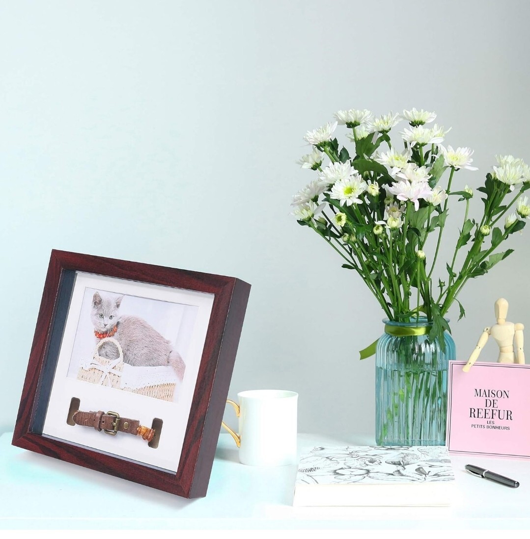 Pet Memorial Picture Frame Dog/Cat Memorial Sentiment Pet Collar Frame- Mahogany