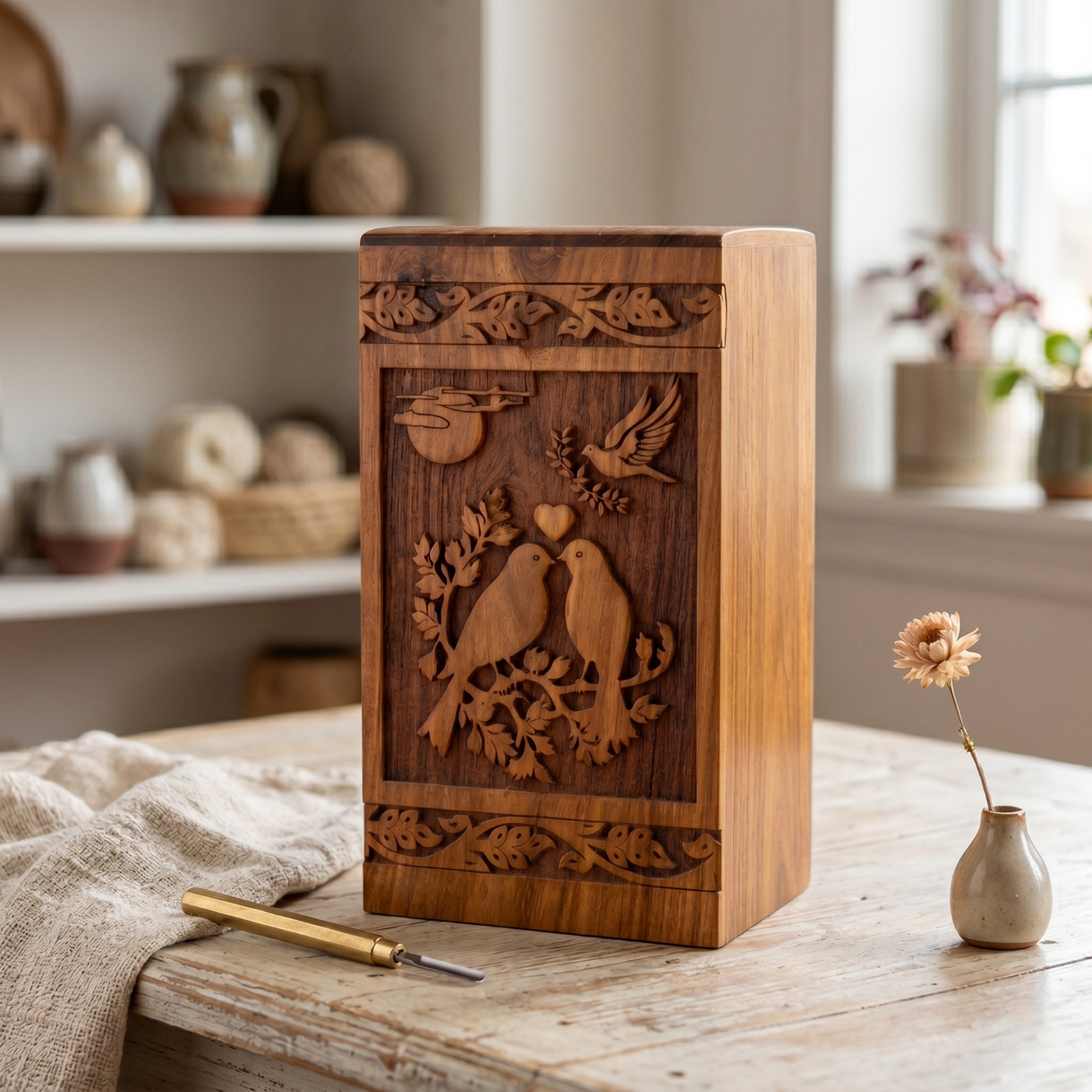 Tree of Life Wooden Urn Rosewood Handmade Cremation Ashes Human Pet