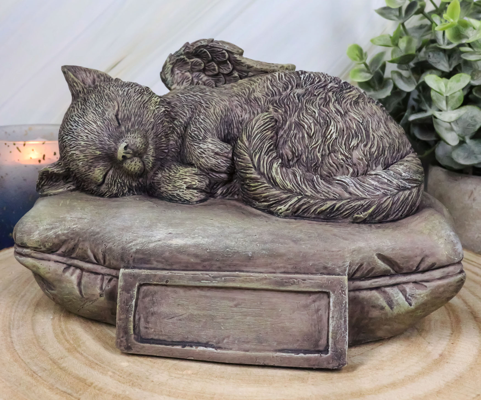 Ebros Heavenly Angel Cat Sleeping On Pillow Cremation Urn Small Pet Memorial