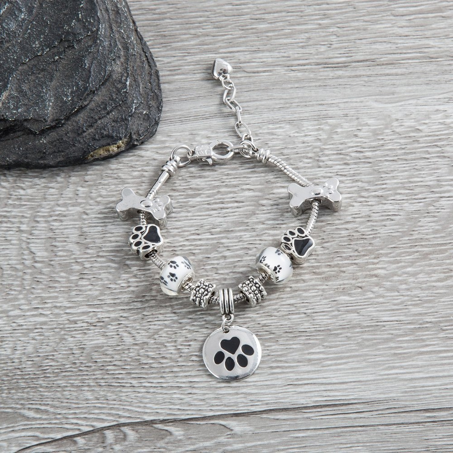 Infinity Collection Dog Paw Print Charm Bracelet – Silver Pet Lover Jewelr