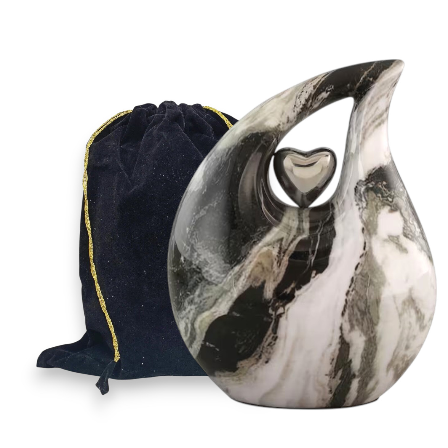 Black White Marble Teardrop Cremation Urn Adult Human Ashes for Men & Women