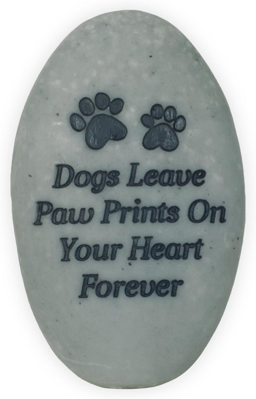 Dogs Leave Paw Prints on Your Heart Forever Rainbow Bridge Pet Stone, Deep Grey
