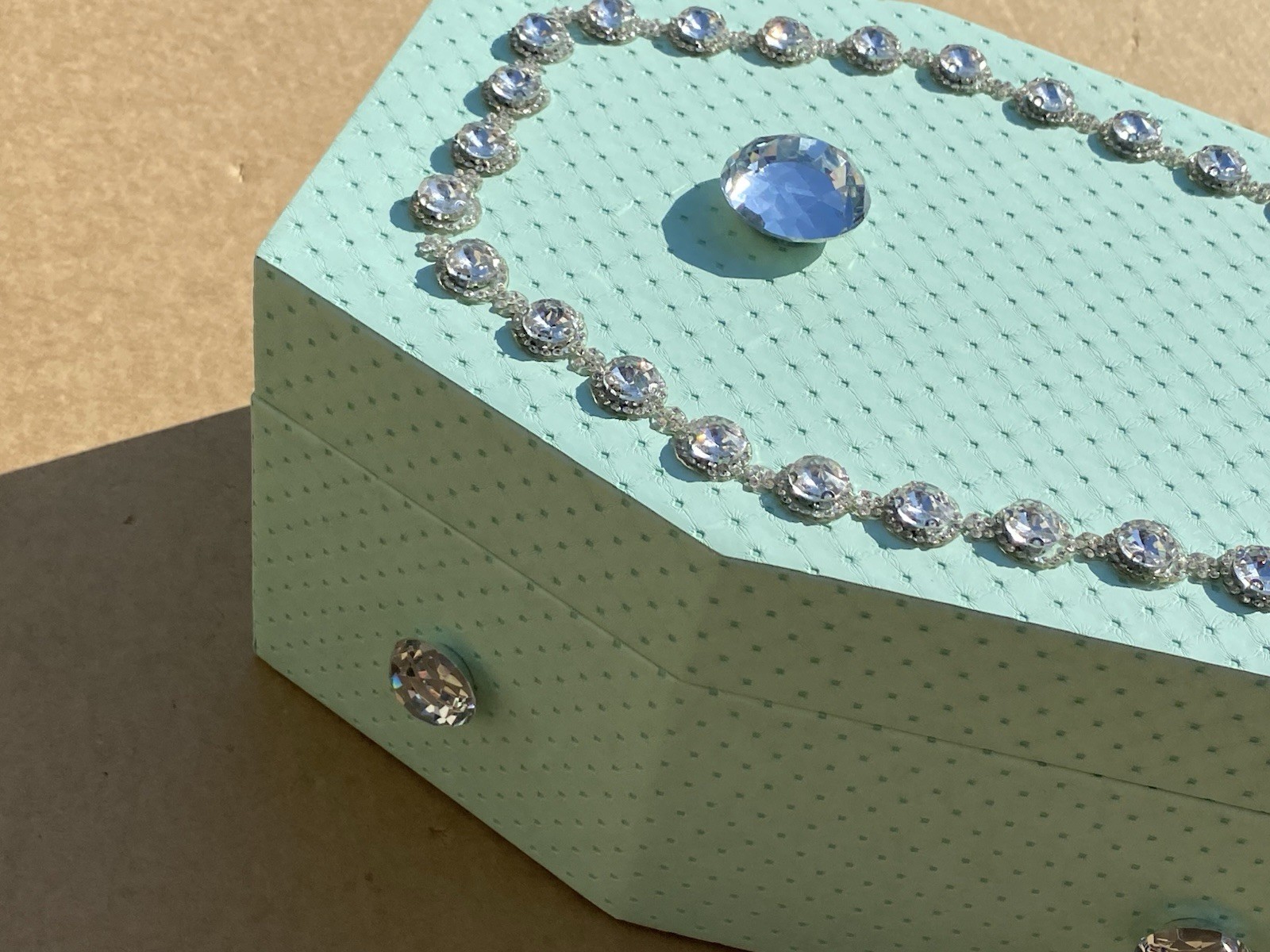 Cradle to Grave Small Pet Cat Dog Casket Coffin Rhinestone Mint Green Burial Box
