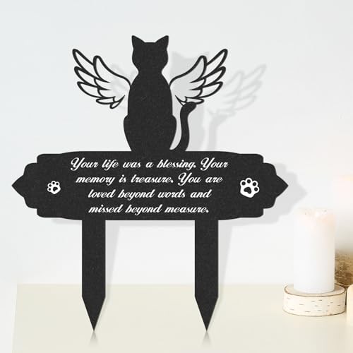 Memorial Decorations – Garden Stakes Markers with Angel Wings, Waterproof Cat