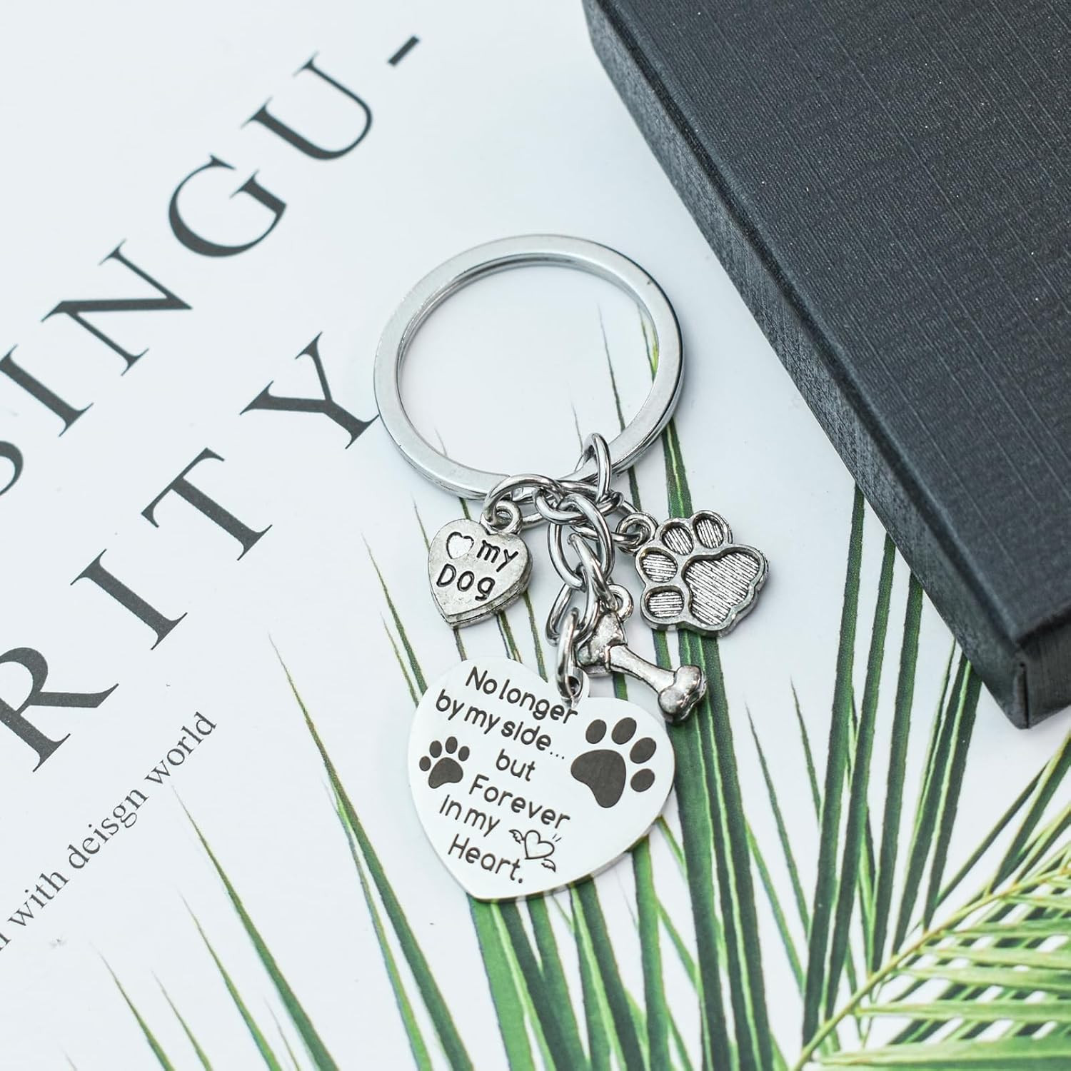 Dog Memorial Keychain Pet Memorial Gifts No Longer by My Side Forever