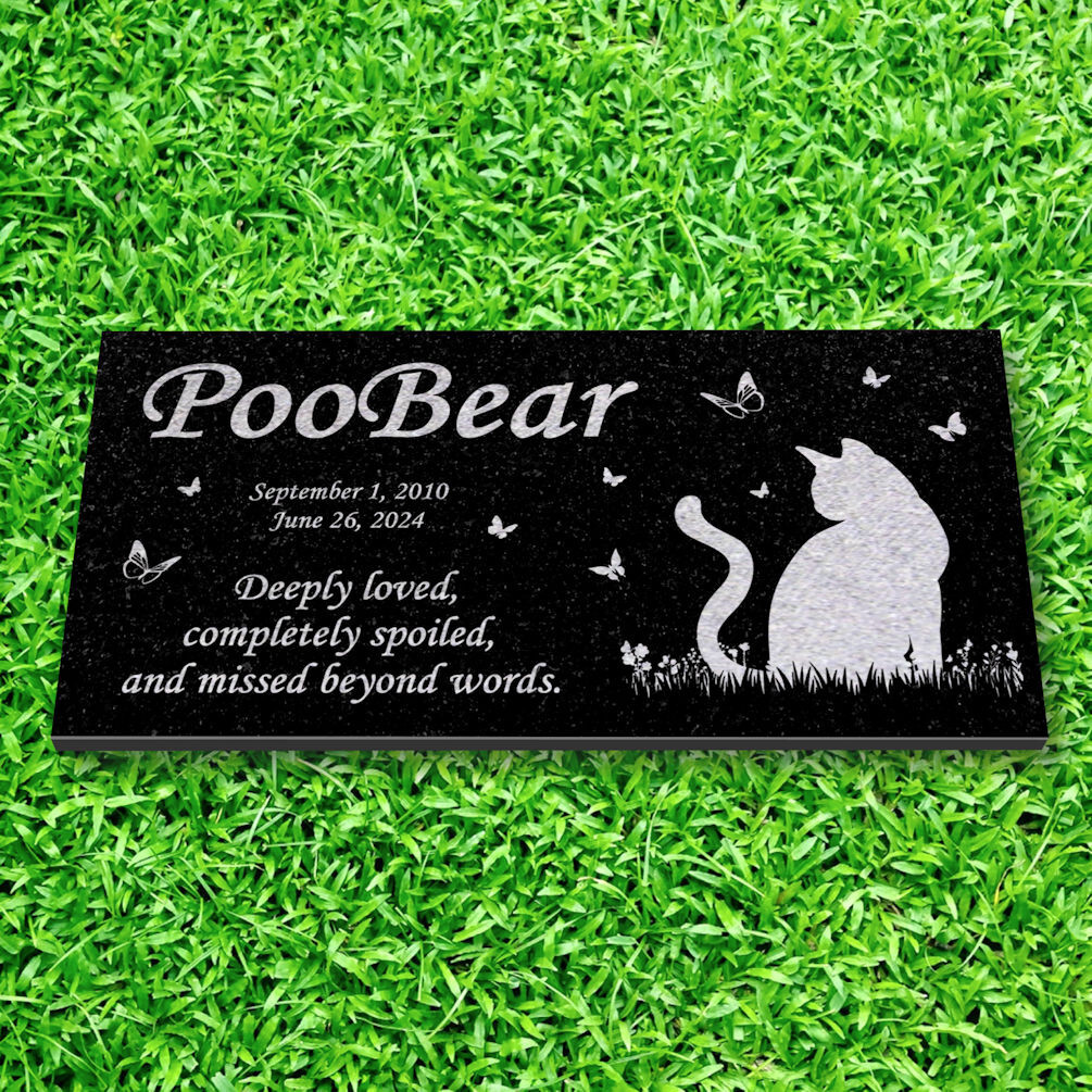Personalized Cat Memorial – Granite Stone Pet Grave Marker – 6×12 – PooBear