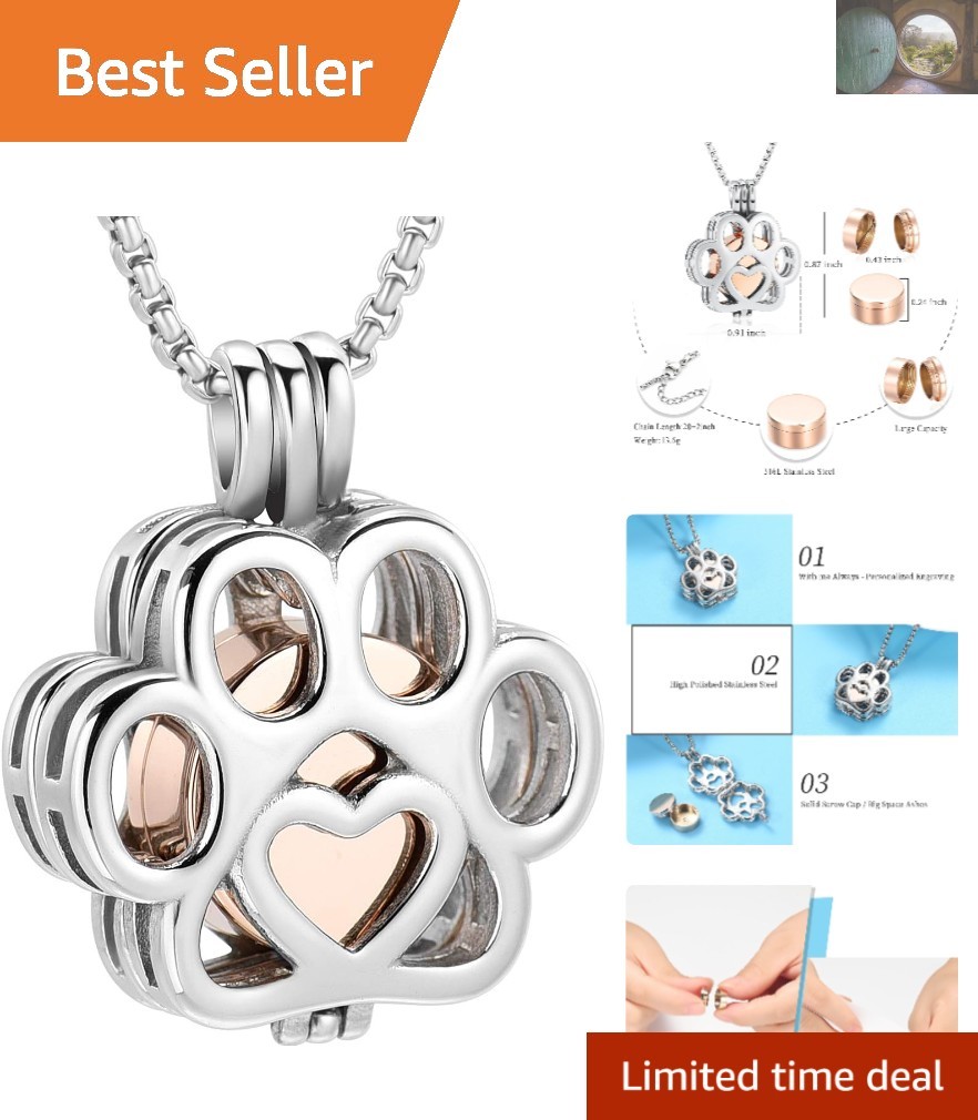 Personalized Memorial Necklace for Pet Ashes – Adjustable Locket with Crystal