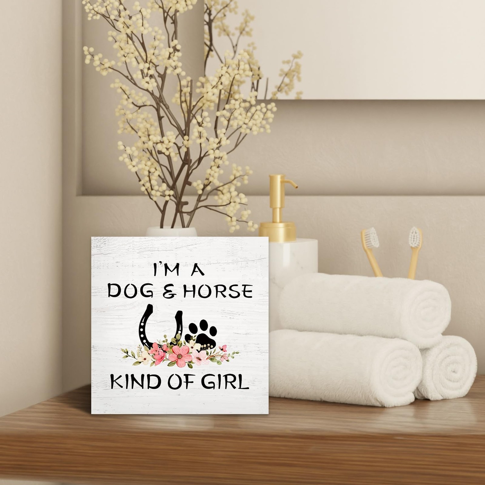 Dog Lovers Gifts Horse Gift for Women Wood Box Sign Desk Decor, I’m a Dog and…