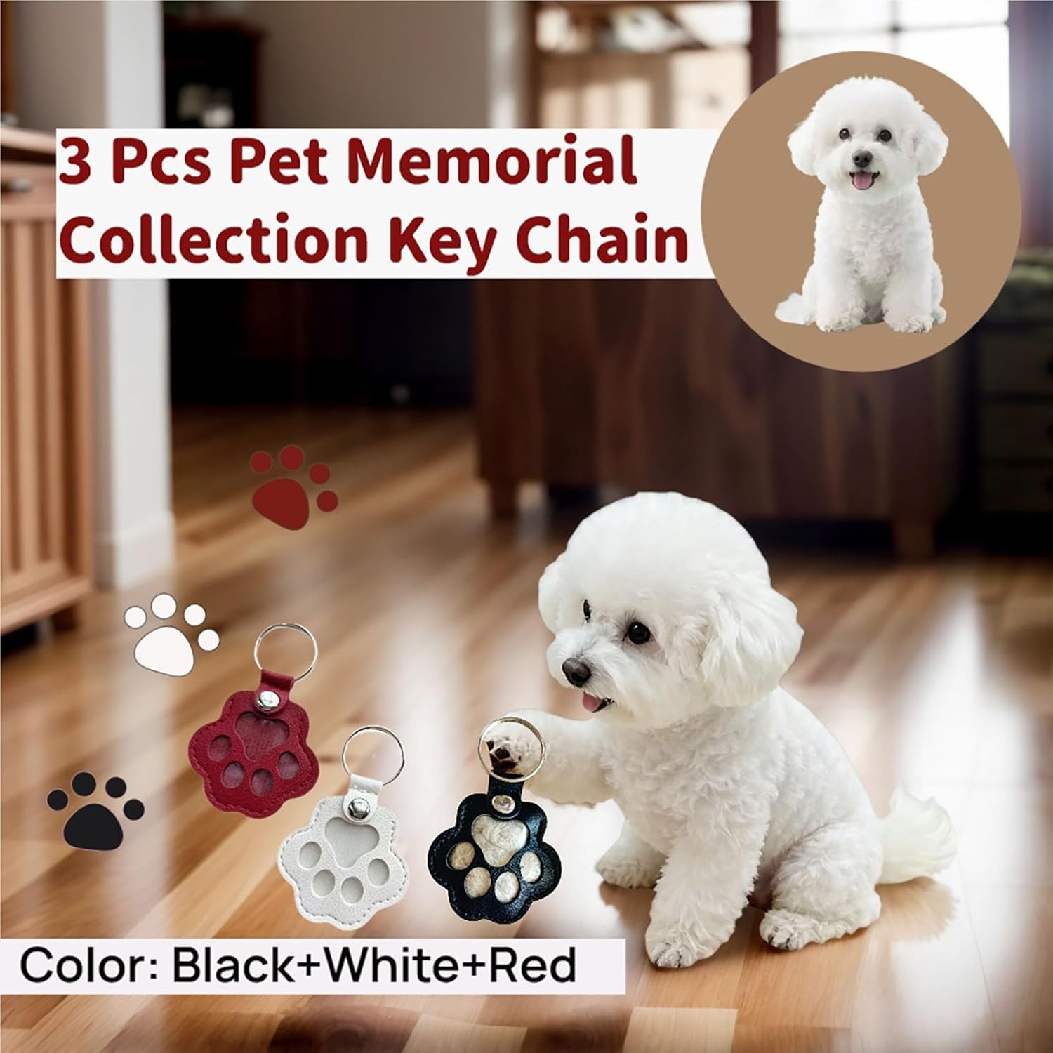 3 Pcs Paw Print Pet Hair & Keepsake Memorial Keychain, Store Pet Fur Gift for