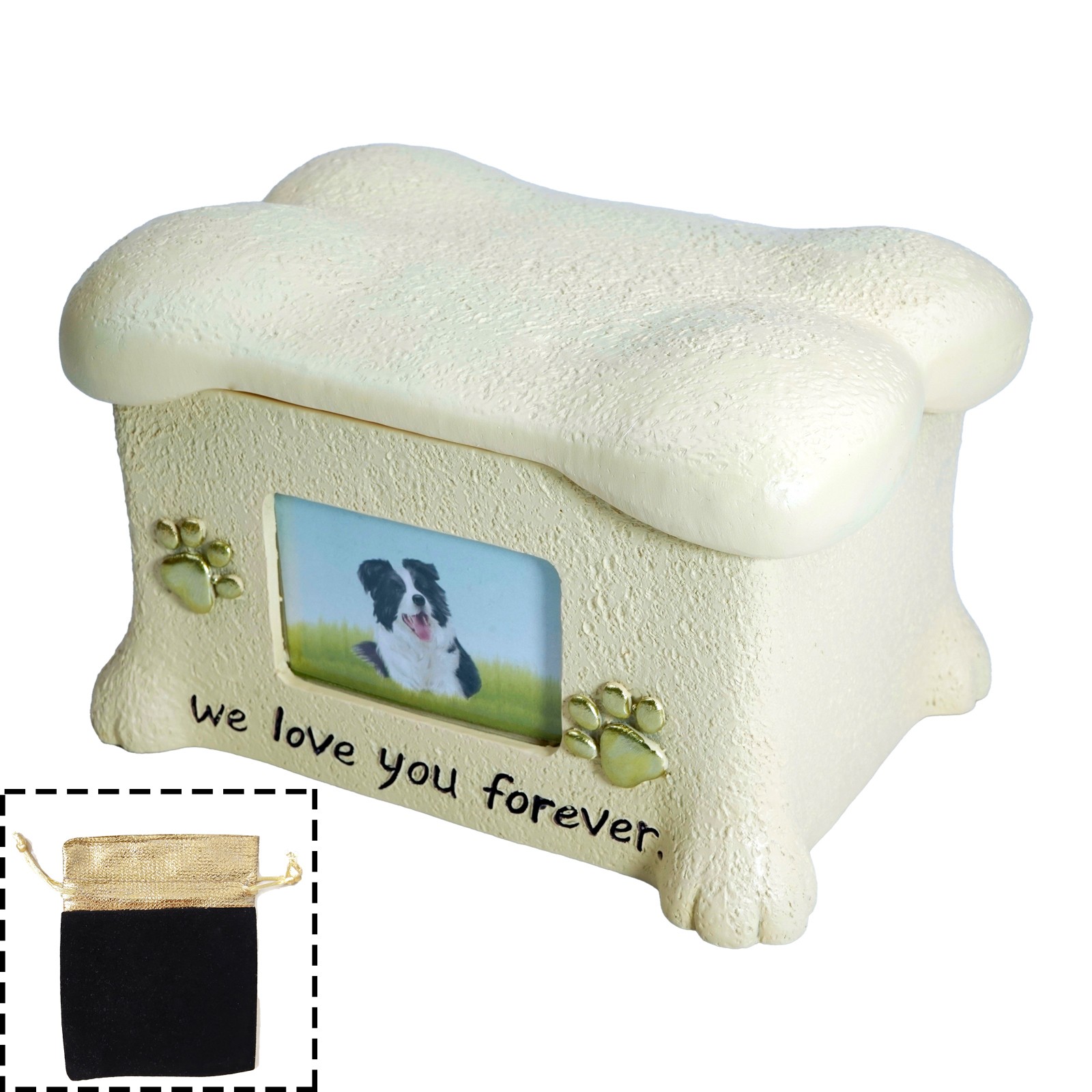 Pet Urn Ashes Box with Photo Frame Loss Pet Memorial Remembrance Gift (Yellow)