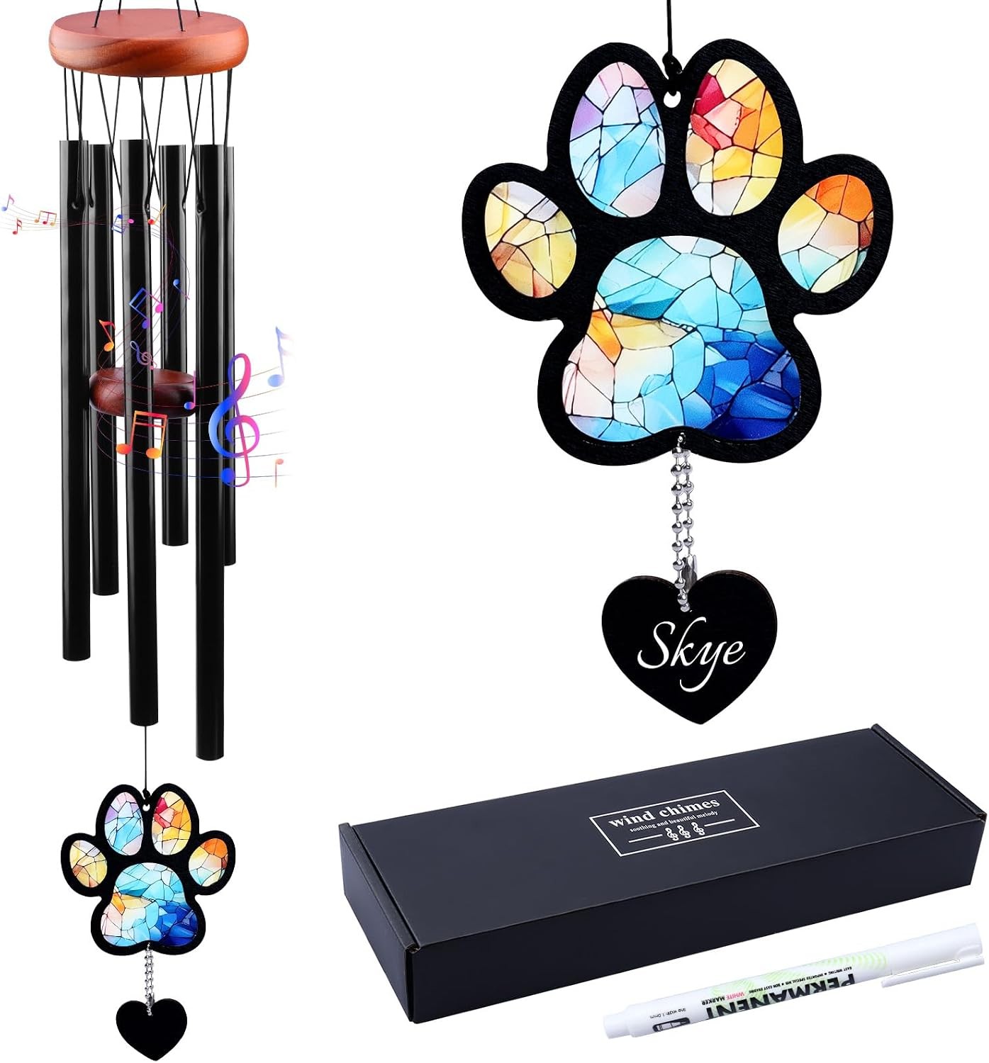 Pet Memorial Wind Chime Dog Loss Sympathy Gift 26 Inch Paw Remembrance Decor