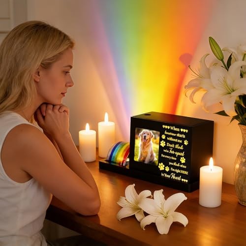 Rainbow Bridge Pet Memorial Gifts – LED Light Dog or Cat Urns for Ashes with