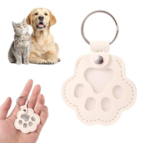 4pcs Pet Paw Print Leather Keychains, White PU Leather Dog & Cat Hair
