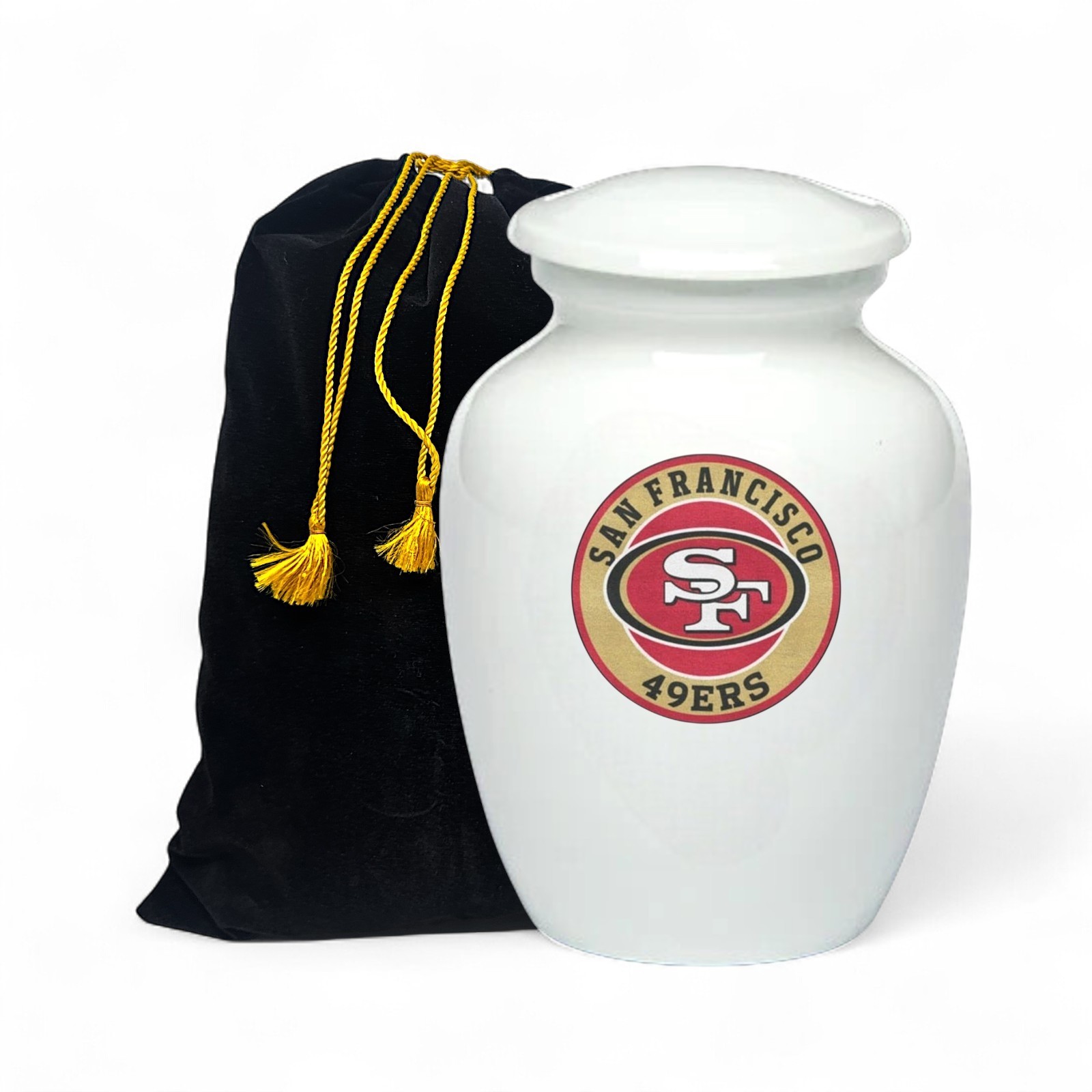 San Francisco Football Style Cremation Urn Adult Ashes White Metal 8 Inch Urns