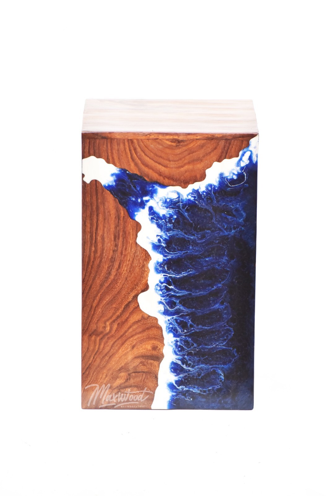 Handcrafted Rosewood and Resin Ocean Wave Design Memorial Urn Box
