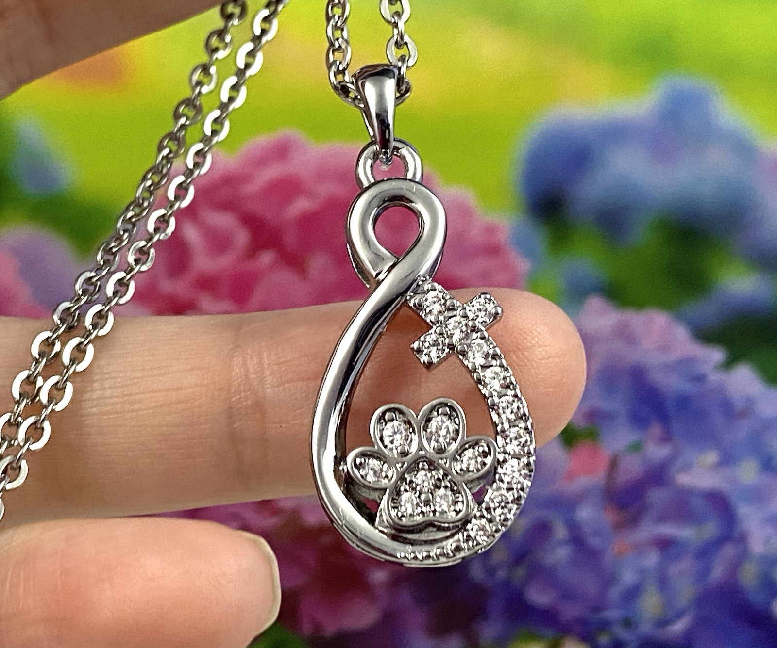 Pet Cremation Jewelry Necklace Pendant Urn Holds Ash Paw Print Dog Cat Infinity