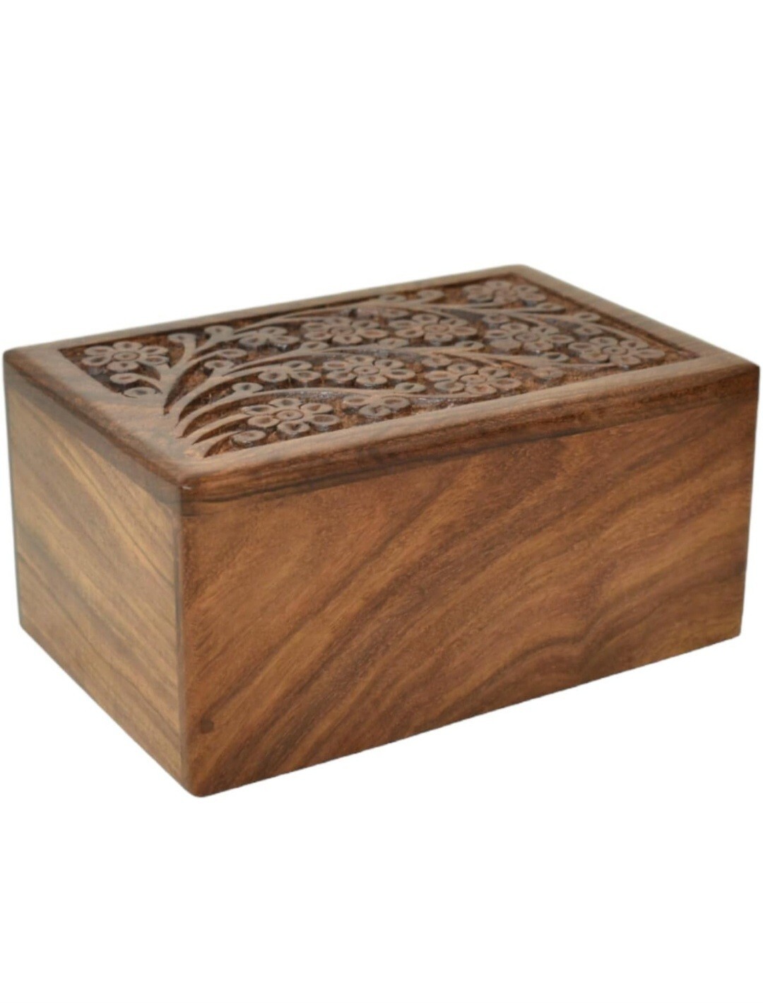 Tree of Life Pet Urn Medium Hand Engraved Wooden Natural Rosewood Box