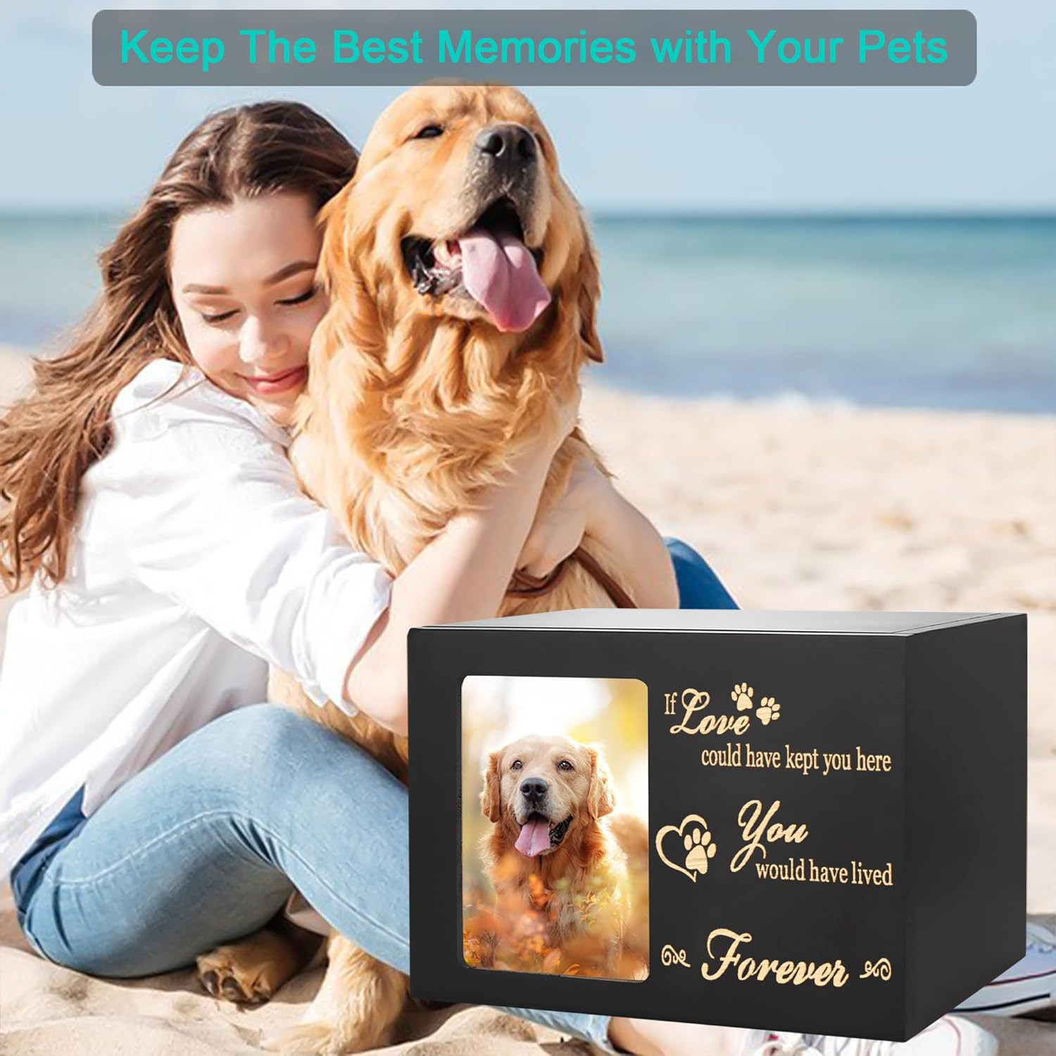 Pet Memorial Urns for Dog or Cat Ashes, Large Wooden Funeral Cremation Urns