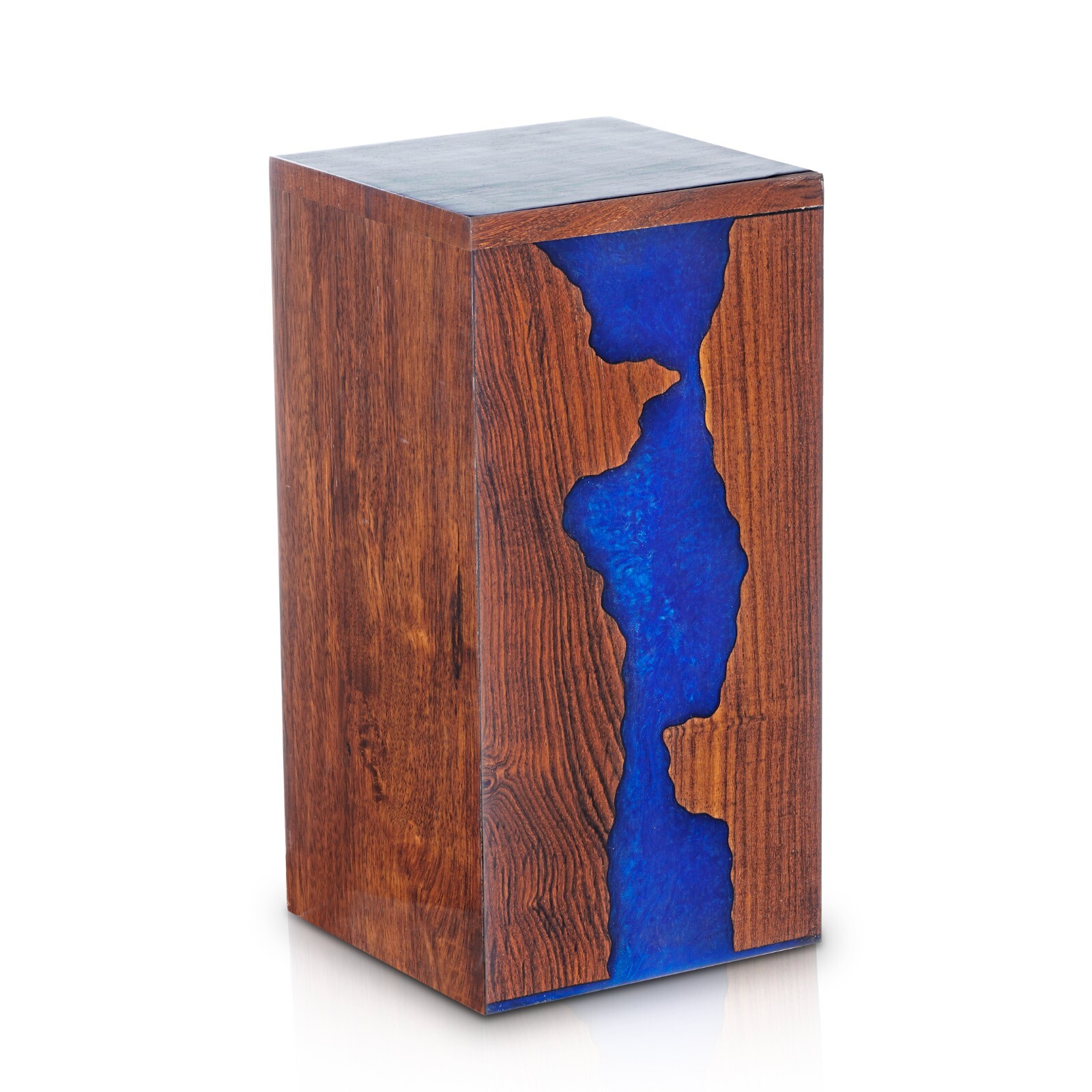 Handcrafted Rosewood and Blue Resin Urn Box – Memorial for Humans Ashes