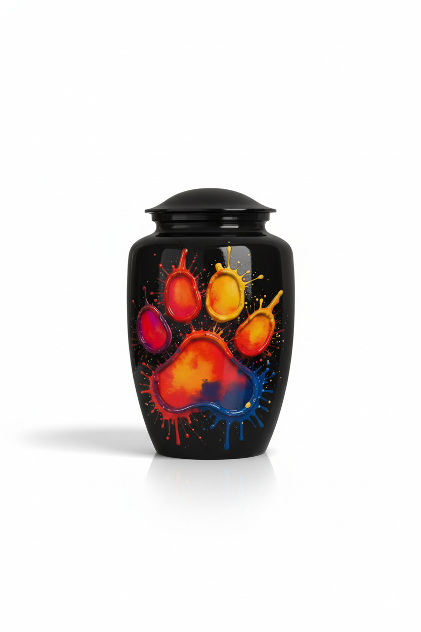Colorful Paw Print Urn Jar with Lid – Pet Memorial Ashes Container, Decorative