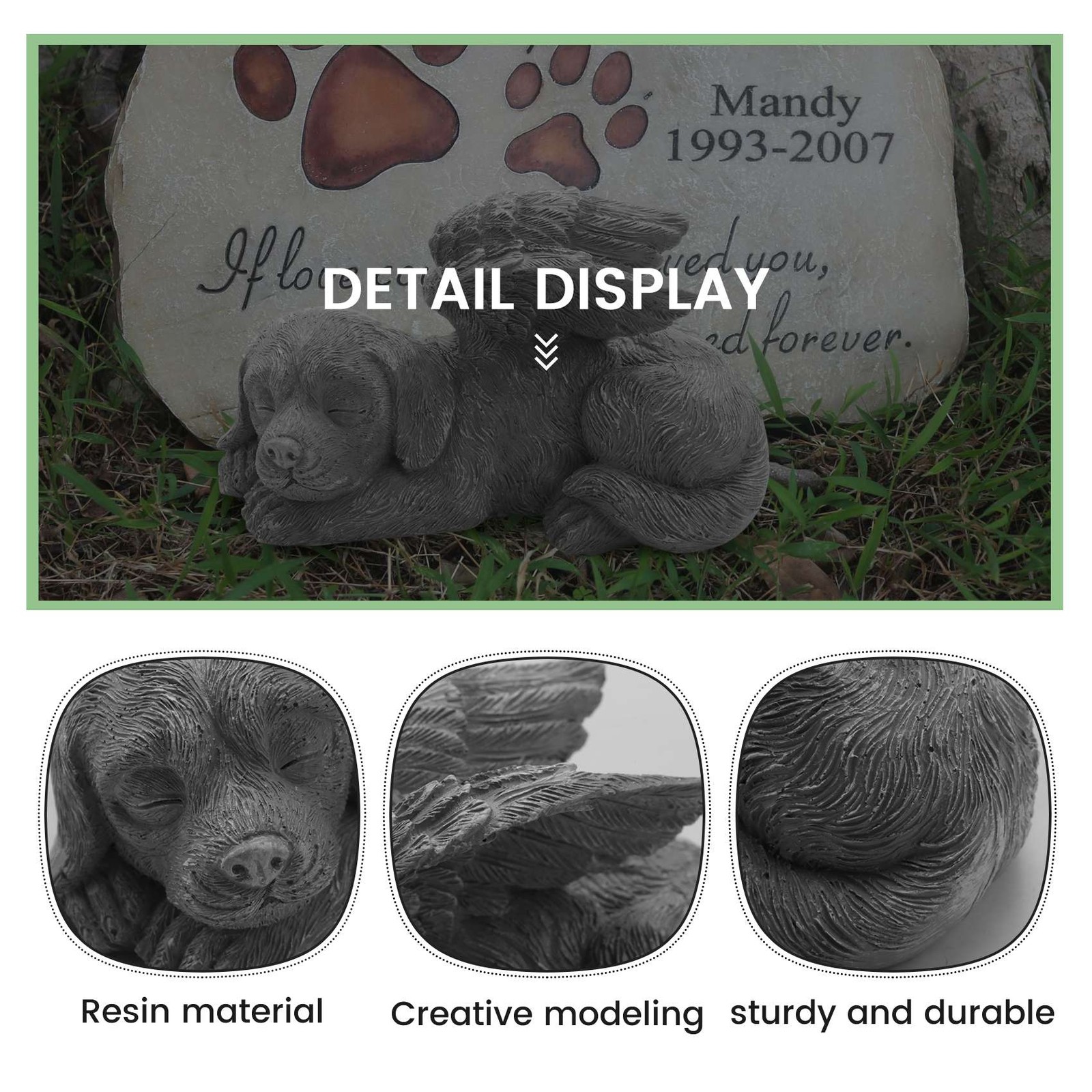 Dog Angel Pet Memorial Tombstone Marking Statue, Resin, Stone Finish G1T26747