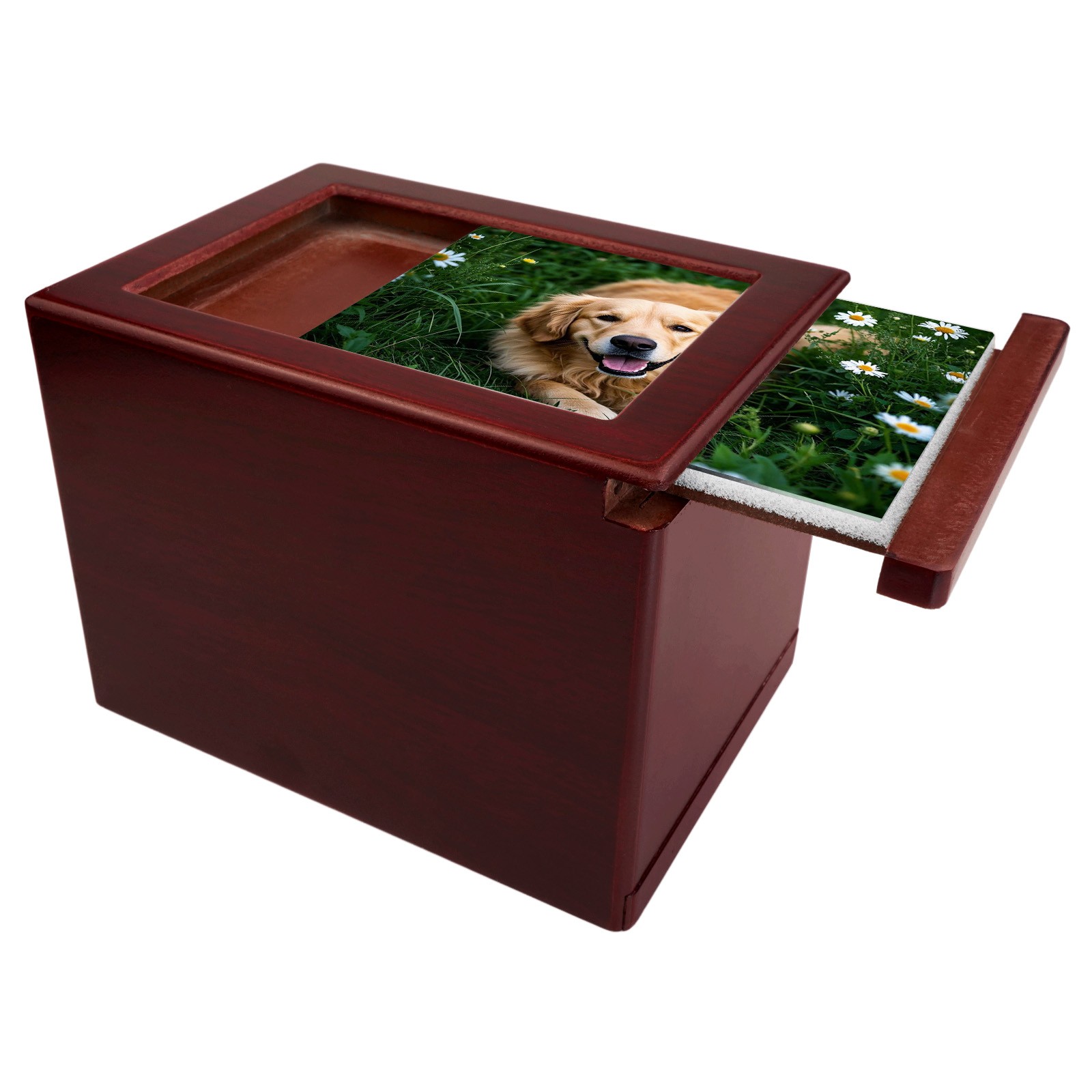 Funeral Cremation Urn with Photo Frame 5*4.8in For Dogs & Cats Wooden(Red, L)
