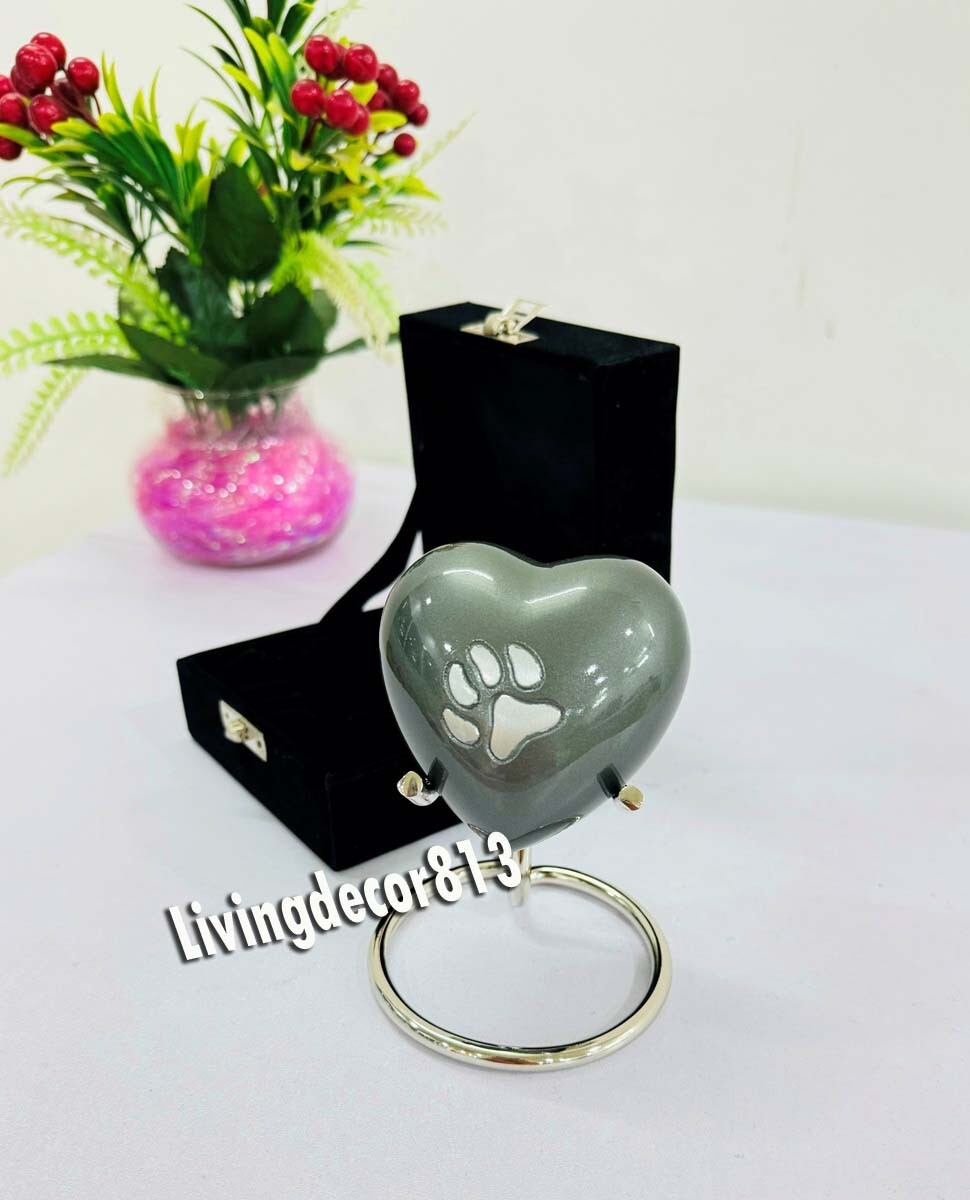 Small Foot Print Heart Shaped 3″ Pet Keepsake Urn With Stand & Box