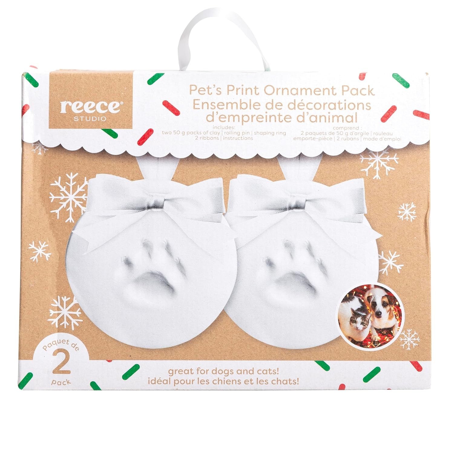 Pet Paw Print Ornament Kit, 2-Pack Keepsake Clay Impression Set with White Ri…