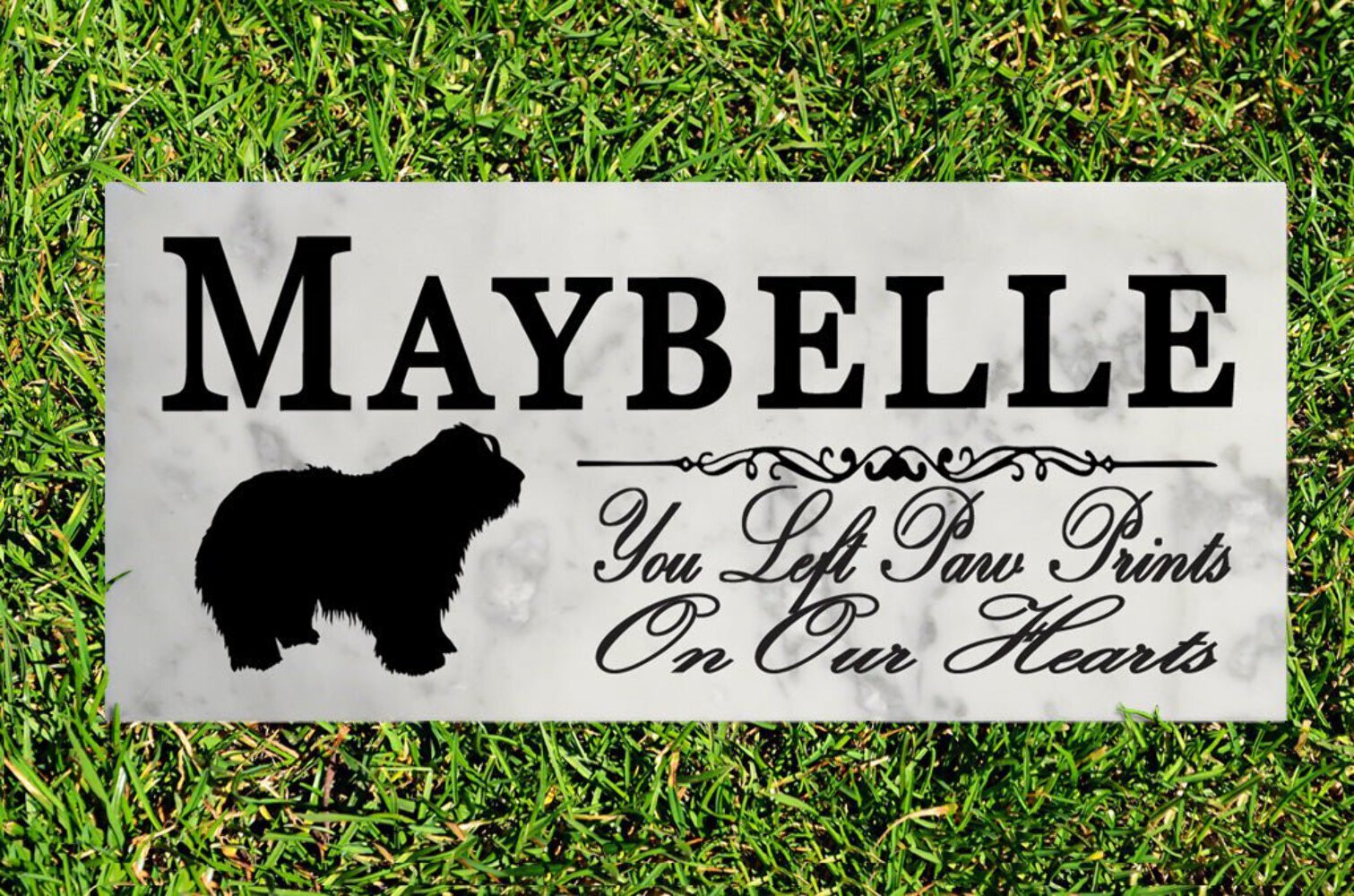 Bearded Collie Memorial Marble Stone Plaque Personalized You Left Paw Prints On