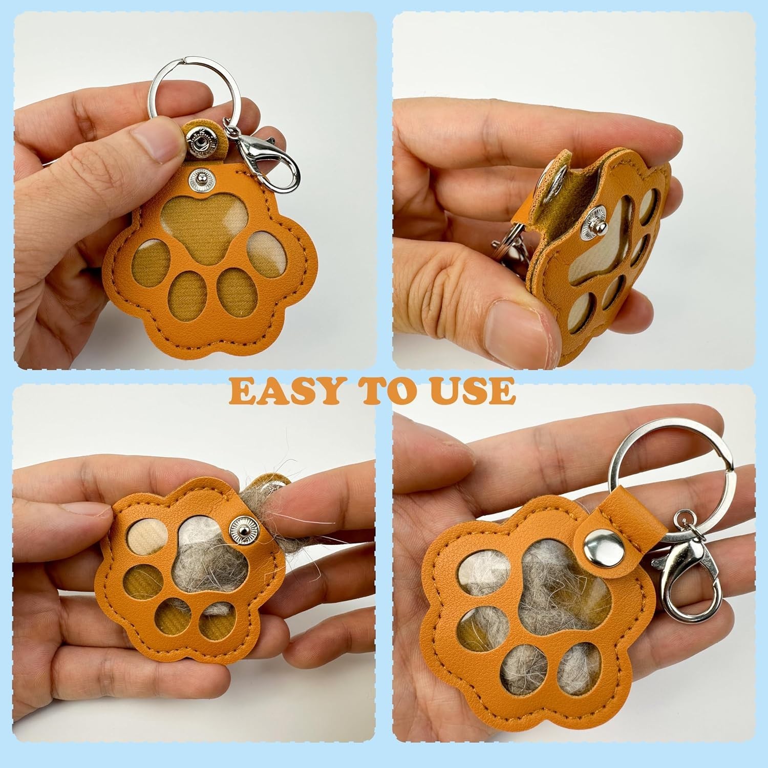 3 Pcs Pet Paw Keychain Refillable Leather Paw Print Keepsake Pet Memorial