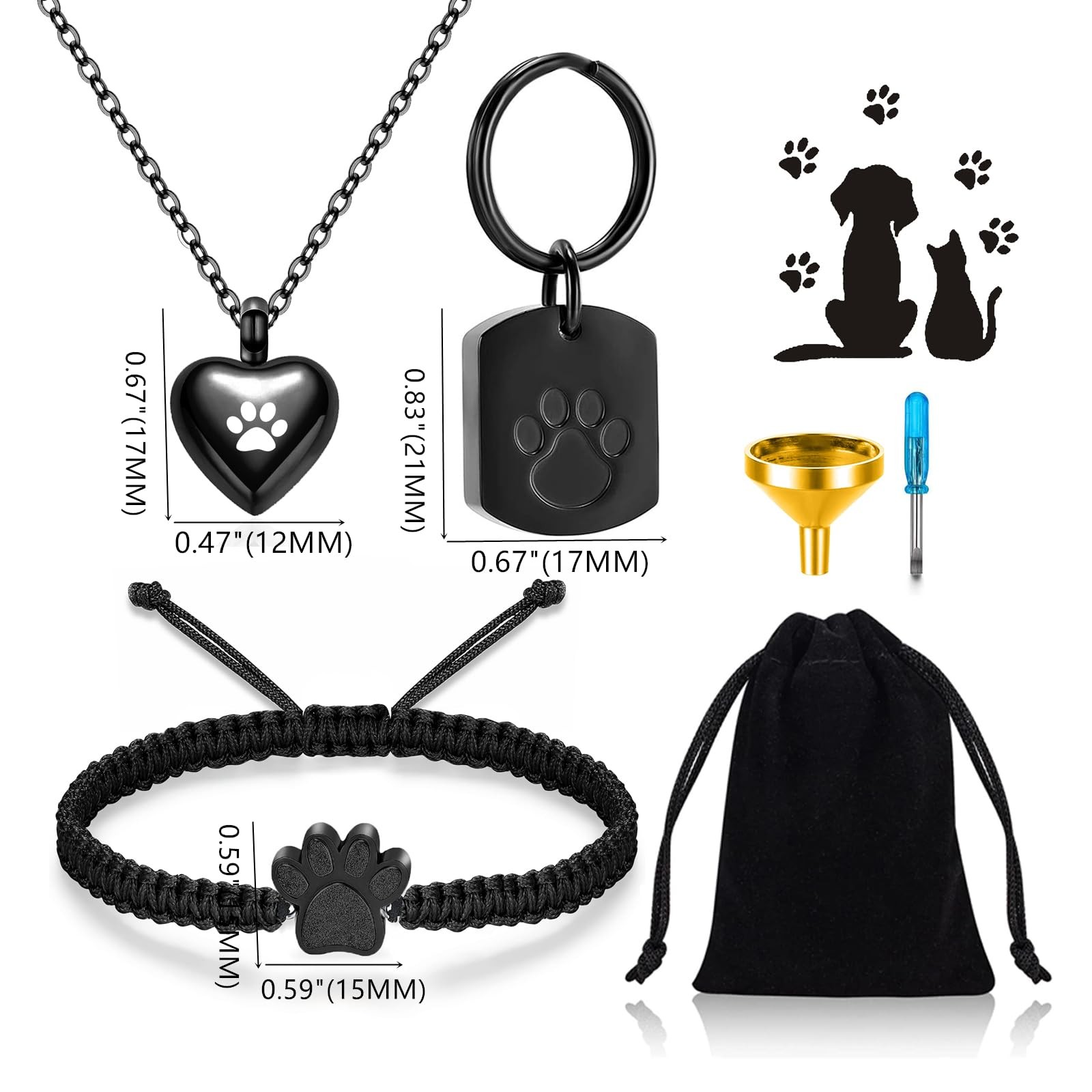 Ripfevurn 3 Pcs Pet Cremation Jewelry Urn Necklaces Bracelet Keychain For Ashes