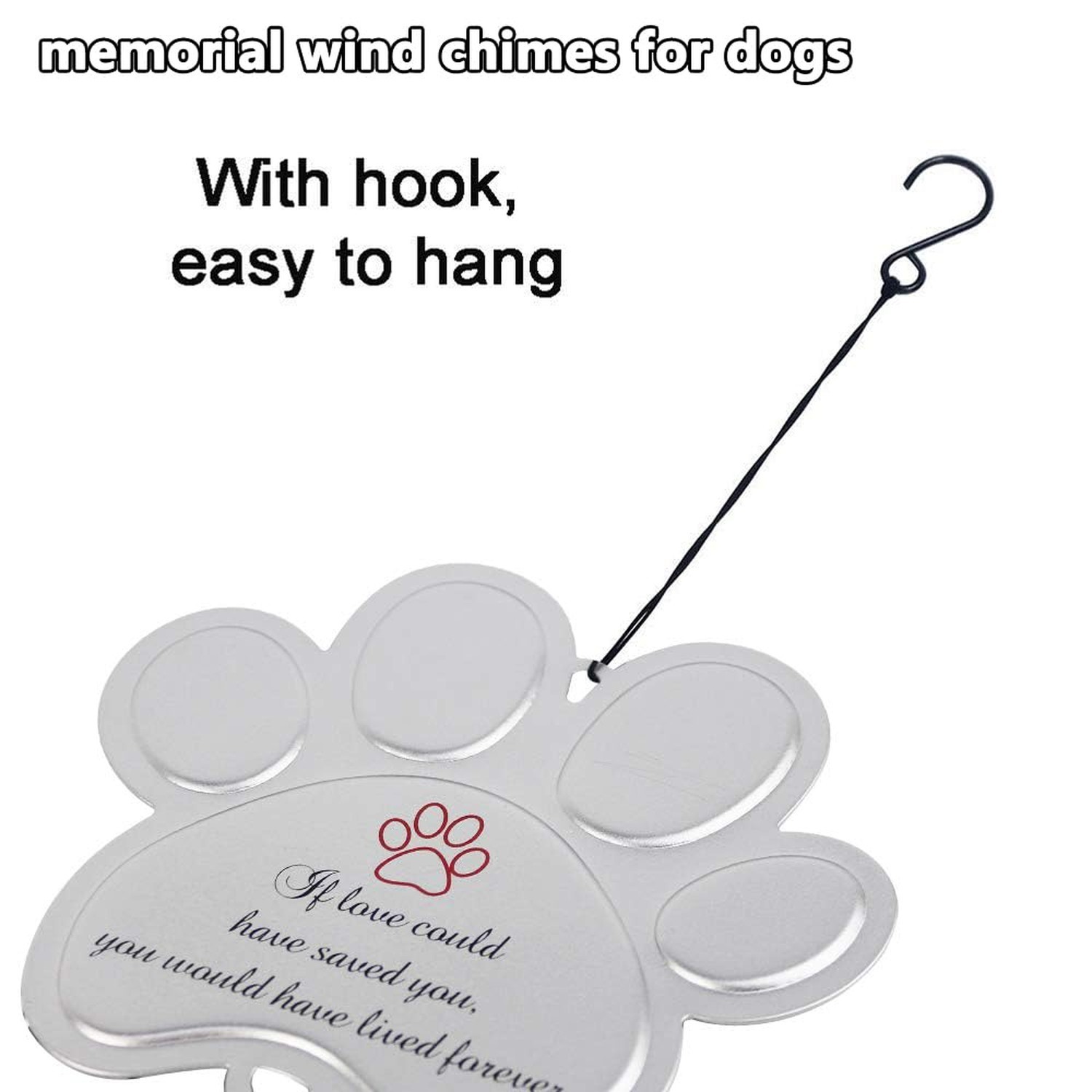 jinhuoba Paw Print Pet Memorial Wind Chimes for Dogs Outdoors, Metal Wind Chi…
