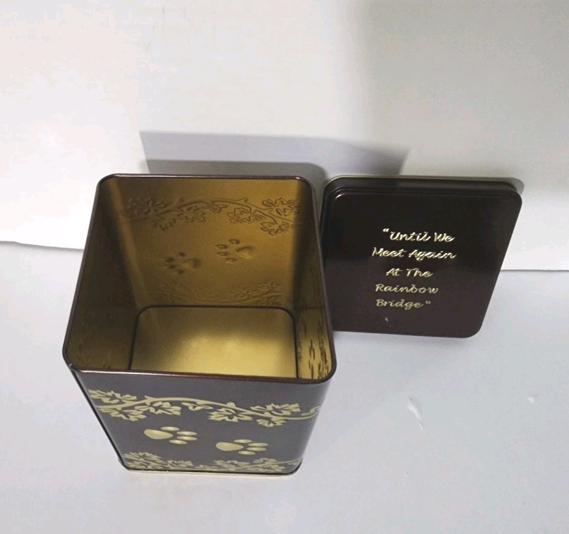 PET – METAL CREMATION MEMORIAL URN “UNTIL WE MEET AGAIN” PAW PRINT TIN