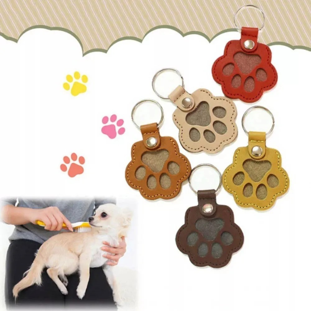 Pets Hair Memorial Keepsake Keychain PU Leather Dog Cat Storage Pouch Bag Charm