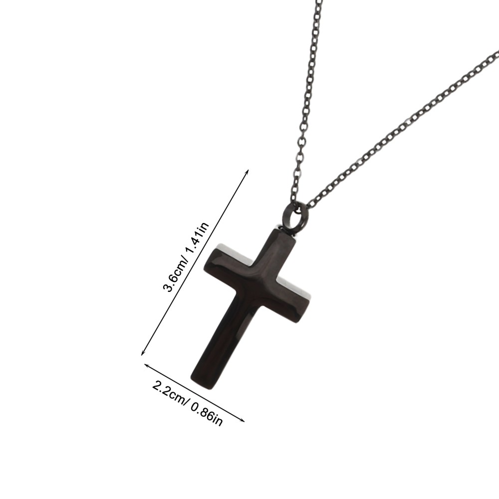Stainless Steel Memorial Urn Necklace Black Cross Cremation Ashes Pendant