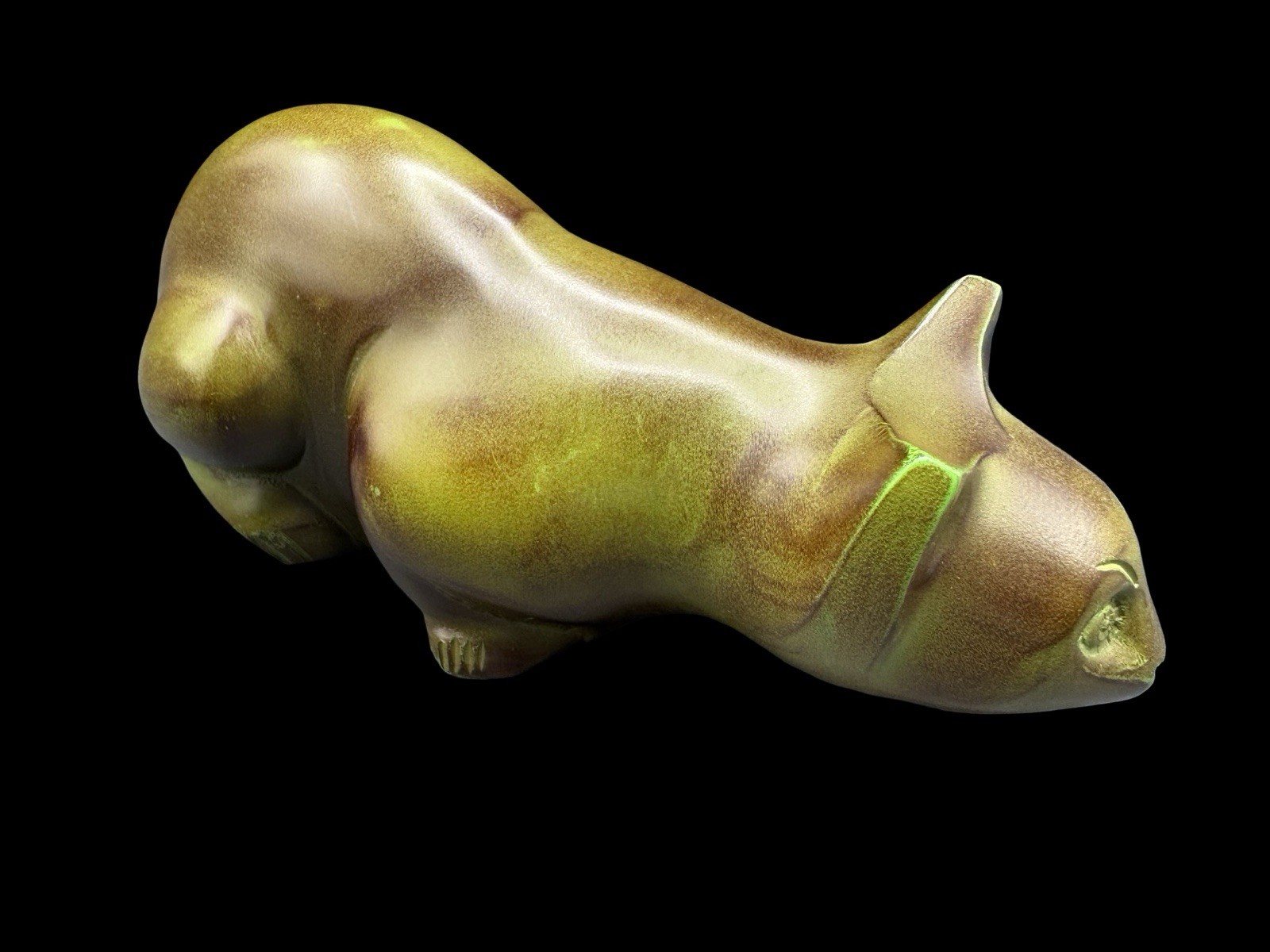 Vintage Cat Metal Urn Statue Display 9″ Green Yellow Patina