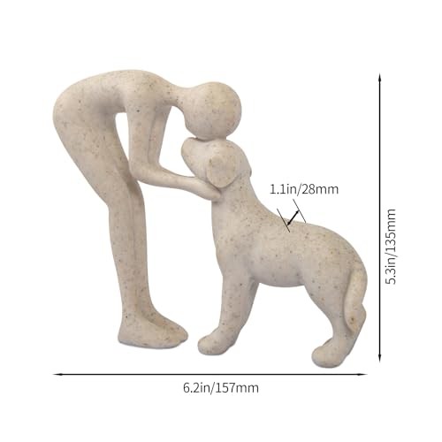 Abstract Resin Hand-Painted Sculpture of Person and Dog Bonding – Sandstone