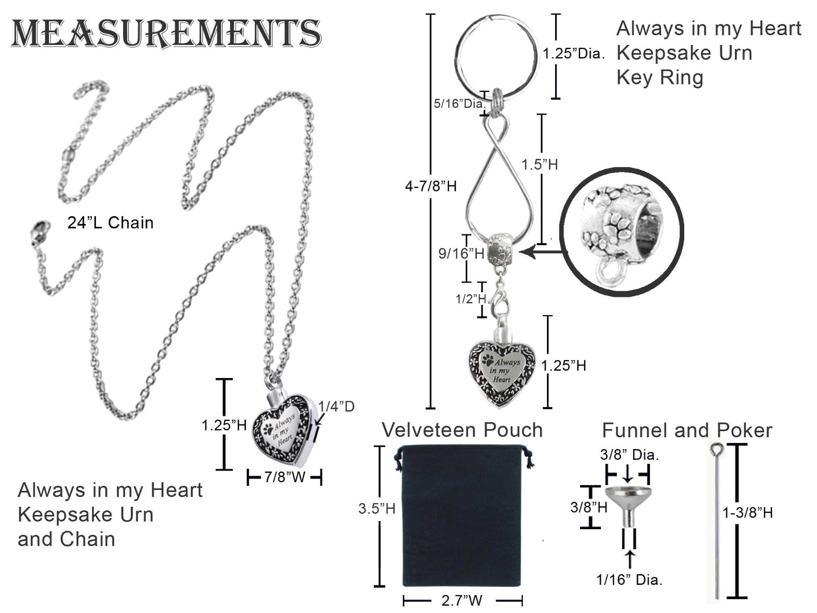 Always In My Heart Pet Keepsake Urn Interchangeable Necklace or Key Ring