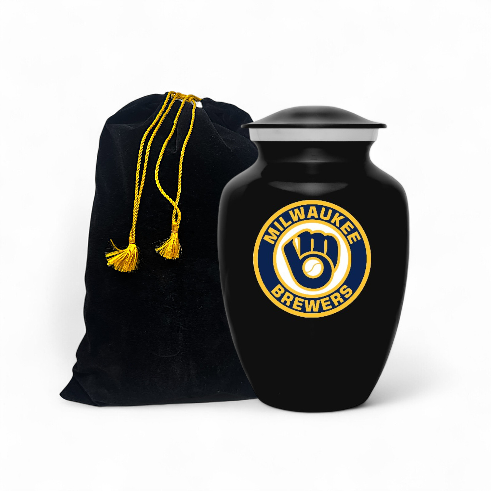 Milwaukee Brewers Baseball Style Cremation Urn Adult Ashes Black Metal 8 In Urns
